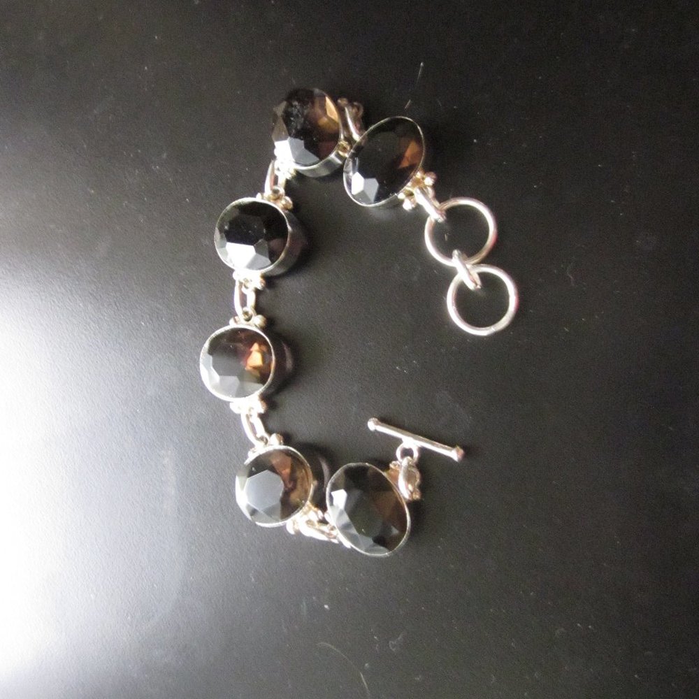 Adjustable smokey quartz(topaz) bracelet in silver